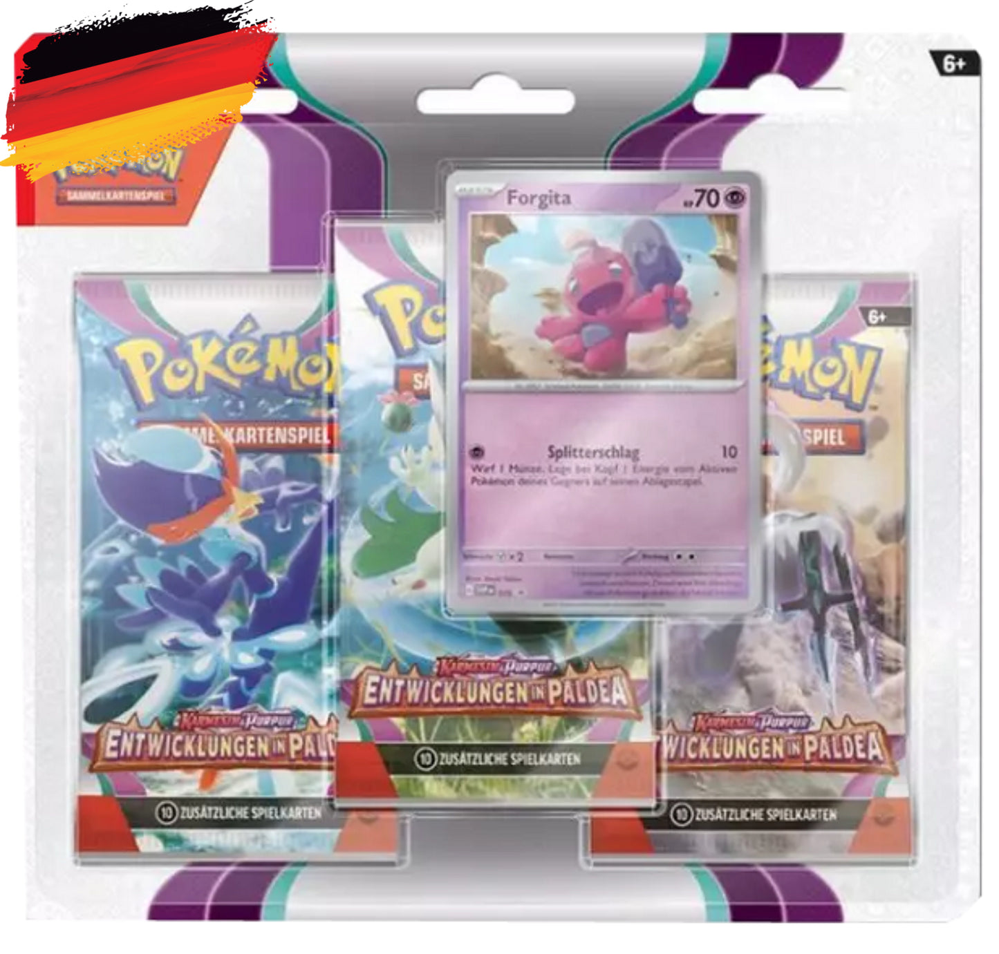 Pokémon KP02 Karmesin und Purpur - 3-Pack Blister Forgita