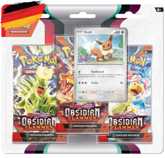 Pokémon KP03 Karmesin und Purpur - 3-Pack Blister Evoli