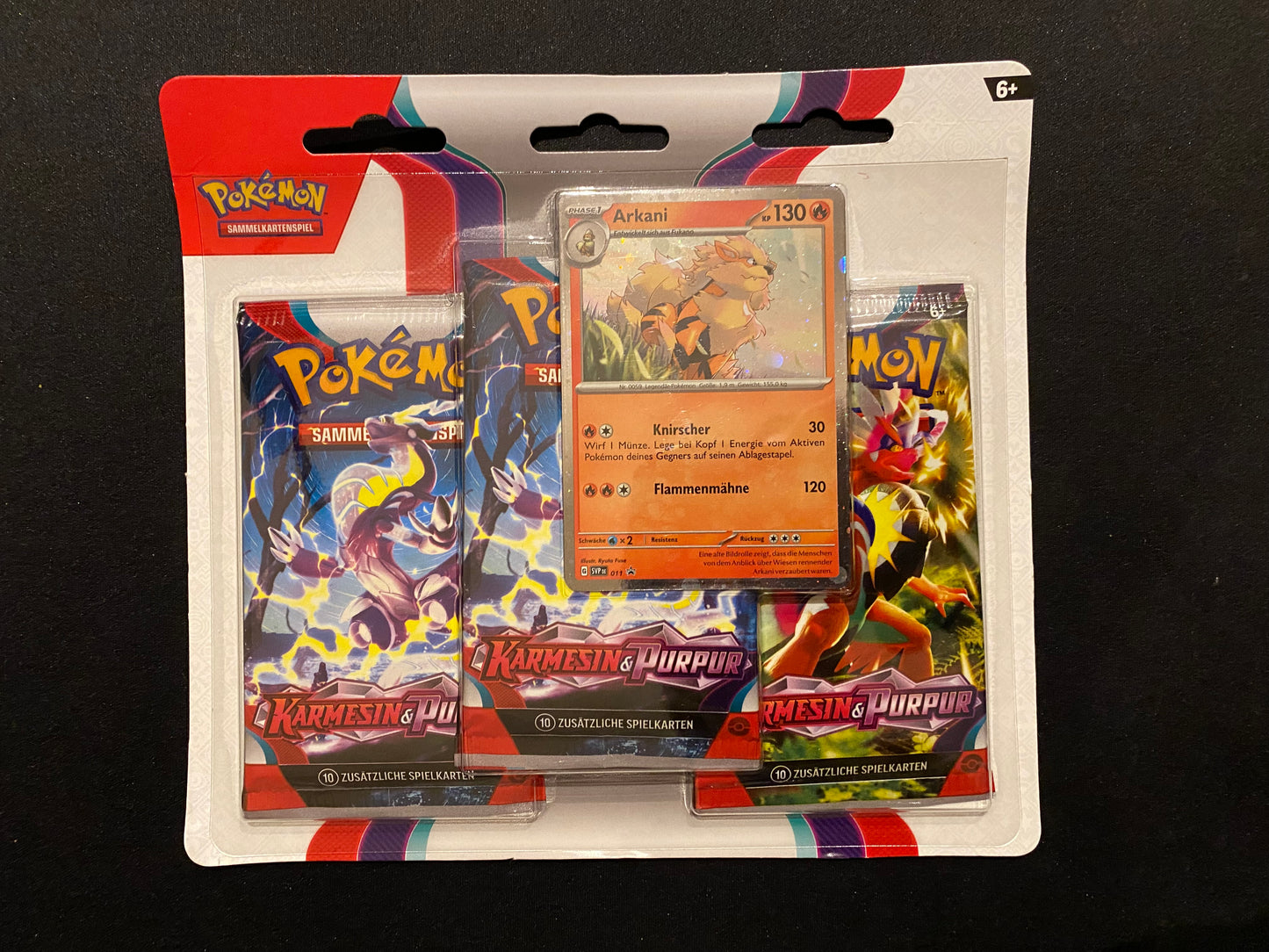 Pokémon KP01 Karmesin und Purpur - 3-Pack Blister Arkani