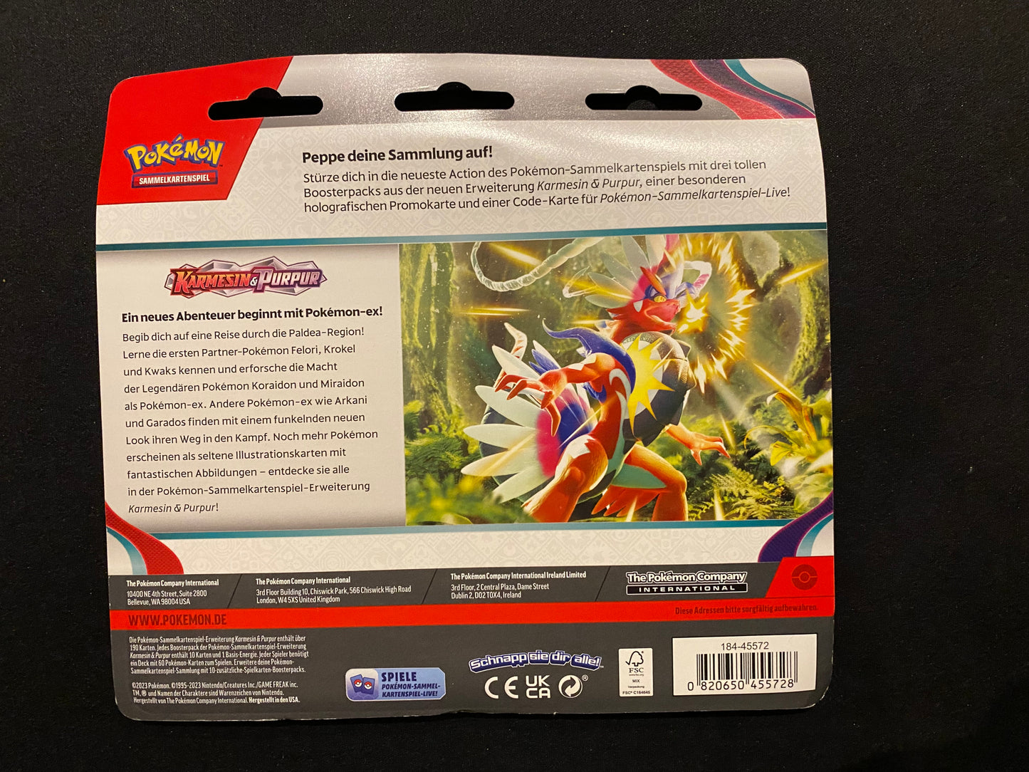 Pokémon KP01 Karmesin und Purpur - 3-Pack Blister Arkani