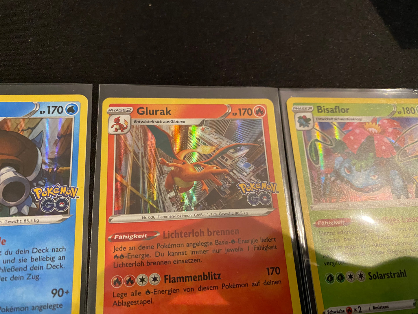 Pokémon GO Glurak Bisaflor Turtok Holo Set DE NM Boosterfrisch 017/010/003/078