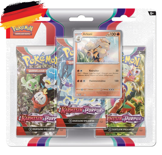 Pokémon KP01 Karmesin und Purpur - 3-Pack Blister Arkani